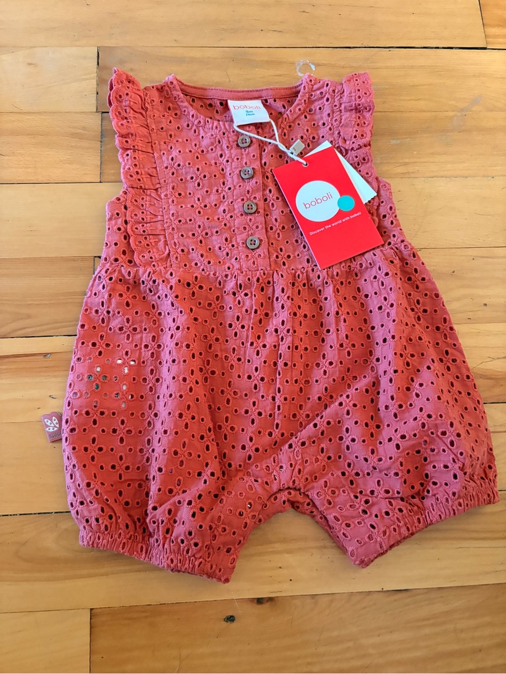 boboli Coral Eyelet Baby One-Piece Romper